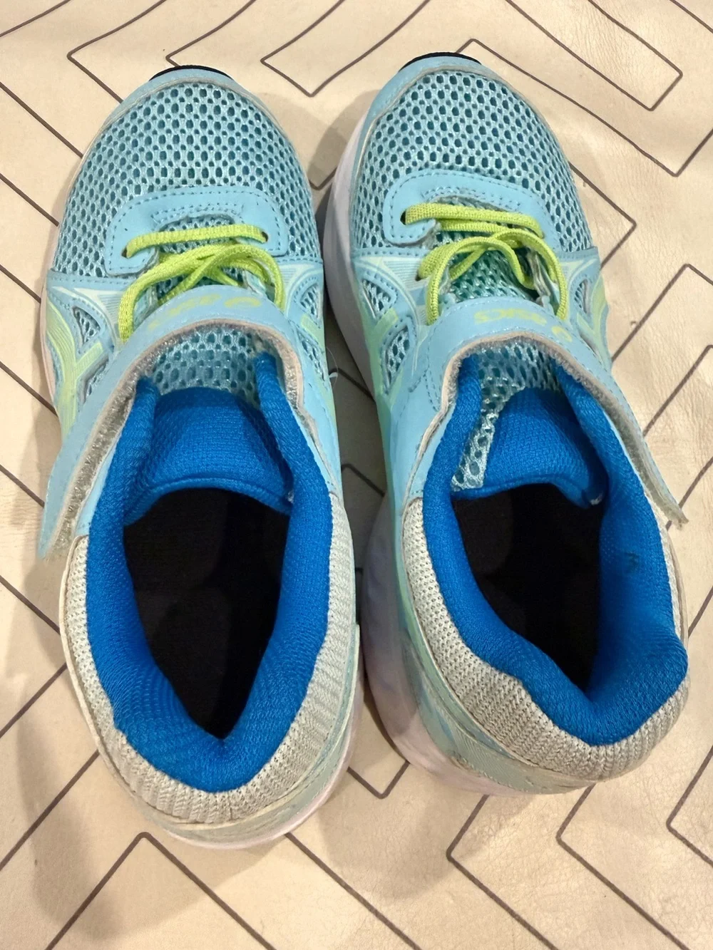ASICS Kids' Light Blue Mesh Athletic Shoes with Lime Accents